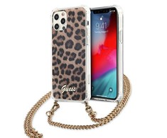Guess GUHCP12LKCLEO iPhone 12 Pro Max6,7" kietas dėklas su leopardo spalvos dirželiu ir auksiniu atvartu