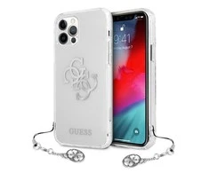 Apple iPhone 12 Pro Max Guess dėklas 4G Sidabrinis Charms Collection (GUHCP12LKS4GSI) skaidrus