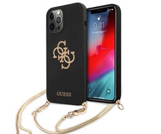 „Guess“ GUHCP12LLSC4GBK iPhone 12 Pro Max6,7" juodas/juodas kietas dėklas 4G auksinės grandinėlės kolekcija