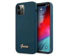 Apple iPhone 12 Pro Max Guess dėklas Metal Logo Script (GUHCP12LLSLMGBL) mėlynos spalvos