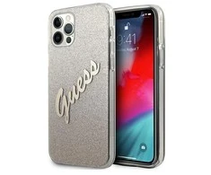 Dėklas GUESS GLITTER GRADIENT SCRIPT IPHONE 12 PRO MAX GOLD