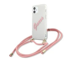 Apple iPhone 12 Mini Guess dėklas Script Vintage (GUHCP12SCRTVSPI) rožinės spalvos