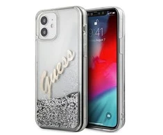 Dėklas GUESS GUHCP12SGLVSSI HARD CASE GLITTER VINTAGE SCRIPT IPHONE 12 MINI Sidabrinis
