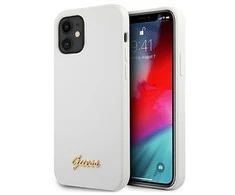Apple iPhone 12 Mini Guess dėklas Metal Logo Script (GUHCP12SLSLMGWH) baltos spalvos