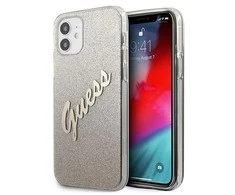 Dėklas GUESS GLITTER GRADIENT SCRIPT IPHONE 12 MINI GOLD