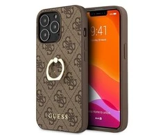 Apple iPhone 13 Pro Guess dėklas 4G with Ring Stand (GUHCP13L4GMRBR) rudos spalvos