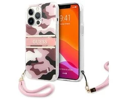 Apple iPhone 13 Pro Guess dėklas Camo Strap Collection (GUHCP13LKCABPI) rožinės spalvos