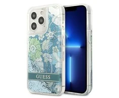 Apple iPhone 13 Pro Guess dėklas Flower Liquid Glitter (GUHCP13LLFLSN) žalios spalvos