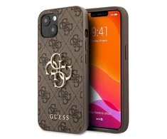 GUESS kietas dėklas 4G GUHCP13M4GMGBR iPhone 13 su dideliu meta logotipu ir rudu korpusu