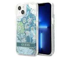 Apple iPhone 13 Guess dėklas Flower Liquid Glitter (GUHCP13MLFLSN) žalios spalvos