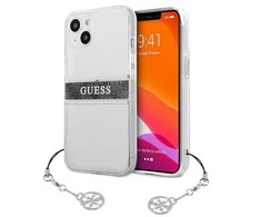 GUESS KIETAS DĖKLAS GUHCP13SKB4GGR IPHONE 13 MINI PILKAS DIRŽELĖ CHARM SKAIDRUS