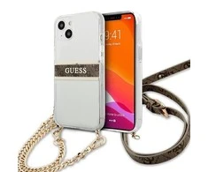Apple iPhone 13 Mini Guess dėklas 4G Brown Strap Gold Chain (GUHCP13SKC4GBGO) skaidrus