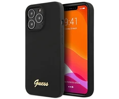 Apple iPhone 13 Pro Guess dėklas Silicone Script Gold Logo juodos spalvos