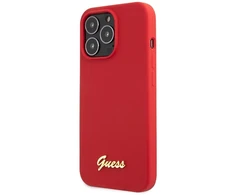 Guess telefono dėklas iPhone 13 Pro Max 6,7 GUHCP13XLSLMGRE bordo spalvos hard telefono dėklas Silikoninis Vintage auksinis Logo