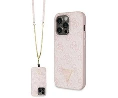 Guess GUHCP14LP4TDSCPP Apple iPhone 14 Pro 6.1″ rožinės spalvos kietas dėklas Crossbody 4G Metal Logo