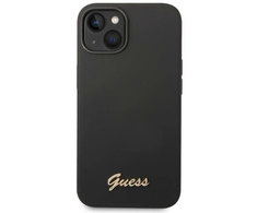 Dėklas Guess Liquid Silicone Metal Logo Case skirtas iPhone 14, juodas