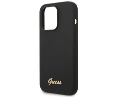 Guess telefono dėklas iPhone 14 Pro Max 6,7 GUHCP14XSLSMK juodas hard telefono dėklas Silikoninis Vintage auksinis Logo