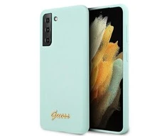 Samsung Galaxy S21 Plus Guess dėklas silikoninis Script Metal Logo (GUHCS21MLSLMGLB) mėlynos spalvos