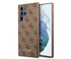 Guess 4G Metal Gold Logo - dėklas skirtas Samsung Galaxy S22 Ultra Brown