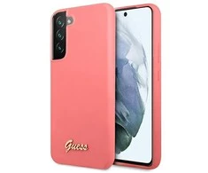 Samsung Galaxy S22 Plus Guess silikoninis dėklas Script Metal Logo (GUHCS22MLSLMGFU) rožinės spalvos