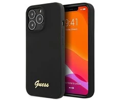 Apple iPhone 13 Pro Guess dėklas silikoninis Script Gold Logo Magsafe (GUHMP13LLSLMGBK) juodos spalvos