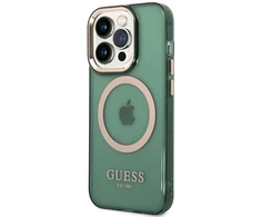 Guess dėklas, skirtas iPhone 14 Pro 6,1 GUHMP14LHTCMA khaki spalvos hard dėklas, skirtas Gold Outline Translucent MagSafe