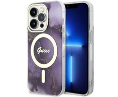 Apple iPhone 14 Pro Guess dėklas Golden Marble Collection MagSafe (GUHMP14LHTMRSU) violetinės spalvos