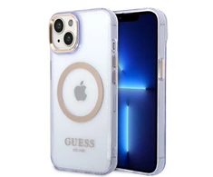 Apple iPhone 14 Guess Dėklas Gold Outline Translucent MagSafe (GUHMP14SHTCMU) violetinės spalvos