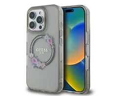 Apple iPhone 16 Pro Max Guess IML Flowers Wreath MagSafe (GUHMP16XHFWFCK) dėklas telefonui juodos spalvos