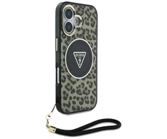 Guess HC IML Leopard Triangle Cord Strap Apple iPhone 16 MagSafe dėklas telefonui