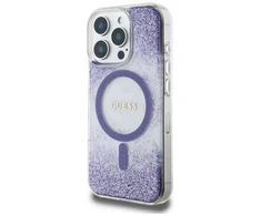 Dėklas Guess HC Resin Bottom Glitter Apple iPhone 16 Pro Max MagSafe violetinės spalvos