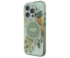 Guess IML Flower &amp; Tonal Circle MagSafe Apple iPhone 16 Pro - dėklas telefonui žalios spalvos