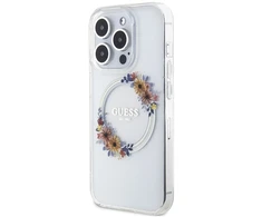Dėklas GUESS GUHMP15LHFWFFCT IPHONE 15 PRO 6.1 "SKAIDRUS KIETAS DĖLIS IML FLOWERS WREATCH MAGSAFE