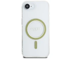 Guess IML Glitter Circle MagSafe iPhone 16e dėklas – skaidrus