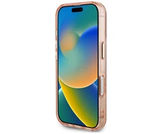 Guess IML Metal Glitter 4G Circle Triangle MagSafe dėklas iPhone 16 - rožinis