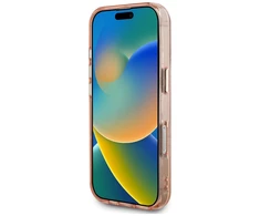 Guess IML Metal Glitter 4G Circle Triangle MagSafe dėklas, skirtas iPhone 16 Pro Max - Rožinė