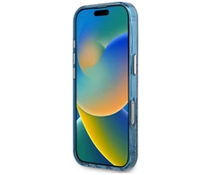 Guess IML Metal Glitter 4G Circle Triangle MagSafe dėklas, skirtas iPhone 16 Pro Max - Mėlyna