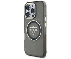 Guess IML Metal Mountain Logo MagSafe Apple iPhone 16 Pro dėklas telefonui juodos spalvos