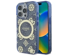 Guess GUHMP16LH4PYEEB iPhone 16 Pro 6,3" mėlynas kietas dėklas IML Peony On 4G Background MagSafe