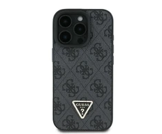 GUESS dėklas skirtas Apple iPhone 16 Pro GUHCP16LP4TDPK (PU Leather 4G Triangle Strass) juodos spalvos