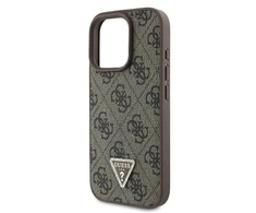 GUESS dėklas skirtas Apple iPhone 16 Pro GUHCP16LP4TDPW (PU Leather 4G Triangle Strass) rudos spalvos