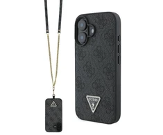 Guess Leather Metal Logo Strass Crossbody Apple iPhone 16 - dėklas telefonui juodos spalvos