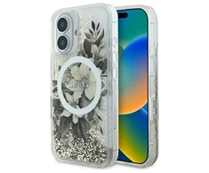 Dėklas Guess Liquid Glitter Flower MagSafe Apple iPhone 16 Case - rusvai gelsvas