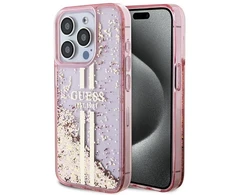 Apple iPhone 15 Pro Guess dėklas Liquid Glitter Gold Stripes (GUHCP15LLFCSEGP) rožinės spalvos