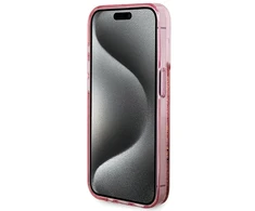 Apple iPhone 15 Pro Guess dėklas Liquid Glitter Gold Stripes (GUHCP15LLFCSEGP) rožinės spalvos