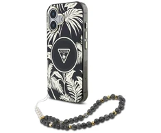Guess Palm Trees Triangle Pearl Strap MagSafe Apple iPhone 16 dėklas telefonui juodos spalvos