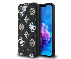 Guess PU 4G Peony MagSafe dėklas skirtas Apple iPhone 16e/17e juodos spalvos