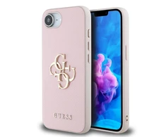 Guess PU Grained 4G Metal Logo Apple iPhone 16e dėklas telefonui rožinės spalvos