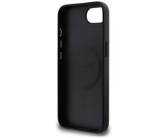 GUESS dėklas skirtas Apple iPhone 16e (SE 4 2025) suderinamas su MagSafe GUHMPSE4PGHSMMK (PU Grained Gold Ring) juodos spalvos
