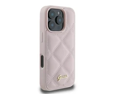 Guess Quilted Metal Logo Apple iPhone 16 Pro - dėklas telefonui rožinės spalvos